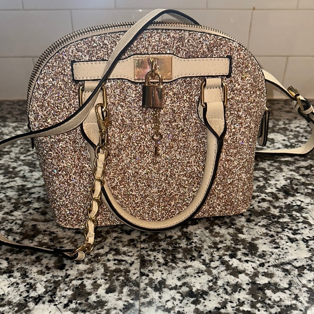 Aldo Gold and Black Crossbody Bag with Dome Shape